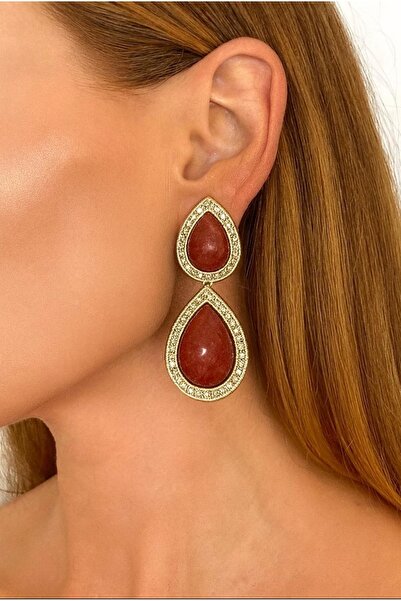 Be Best أقراط نسائية ذهبية اللون على شكل حجر متدلي عتيق الطراز BE240