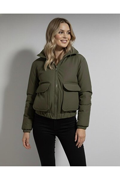 louyan fashion Women's Bomber Double Pocket Zippered Puffer Jacket