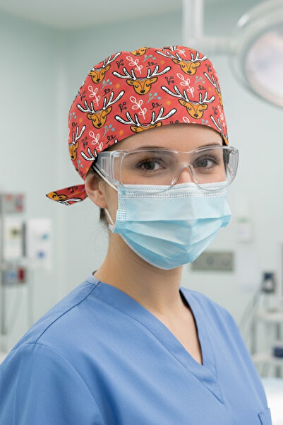 Lion Üniforma Geyik Desenli Cerrahi Bone Unisex – Likralı Doktor Hemşire Bonesi
