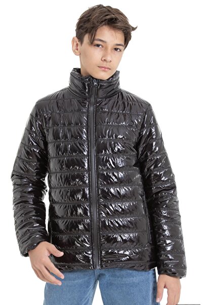 ASYAKİDS CLUB Palton puf lucios cu guler ridicat buzunare pentru băiat