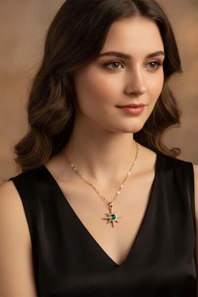 Clariss Çelik Zirkon Taşlı Kutup Yıldızı Model Gold Renk Kadın Kolye