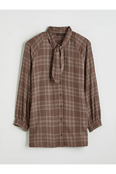 LC Waikiki Дамска карирана риза туника с фулар яка