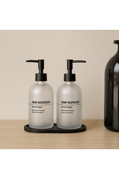 Evanev Okyanus Bambu Standlı 2 Li Kumlu Cam Sıvı Sabunluk Seti