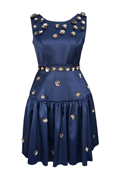 ambar studio Rochie midi Marisse cu aplicație florală aurie