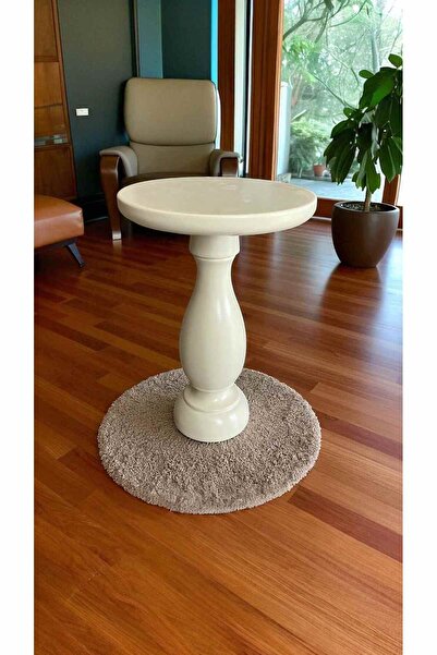 Simillo Home&Living Doğal Masif Ahşap Tekli Yan Sehpa Krem Renk Modern Mantar...