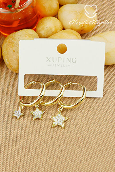 Keyifli Hayaller Xuping Vip Küpe - Xuping Zirkon Taşlı 3lü Set Yıldız Model H...