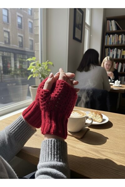 MC Boutique Bohem Tarz Orgü Parmaksız Kırmızı Çift Eldiven