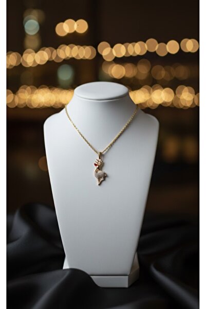 KANERUZ Gold Renk Zirkon Taşlı Geyik Kolye Yılbaşı Hediyesi