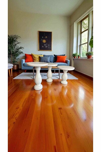 Simillo Home&Living Ahşap Mantar Sehpa 3’lü Beyaz Renk Doğal Zigon ve Fiskos ...