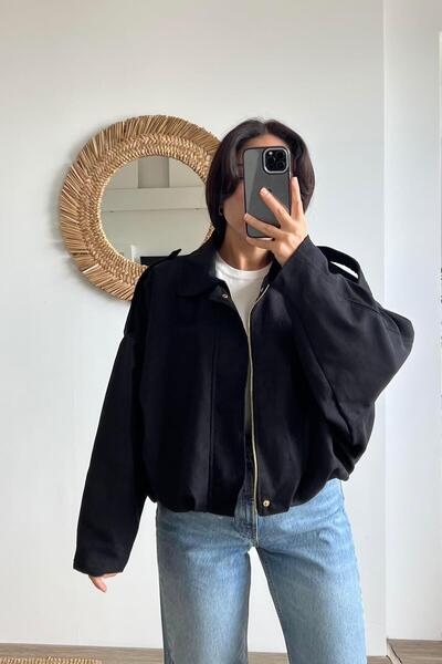 Liya Siyah Süet Görünümlü Bomber Ceket