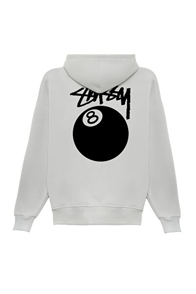 THE RULE Unisex Stüssy Billiard Ball Printed Oversized Ball Cut 3 Thread Ş Fleece-Lined Gray K Hooded Sweatshirt
