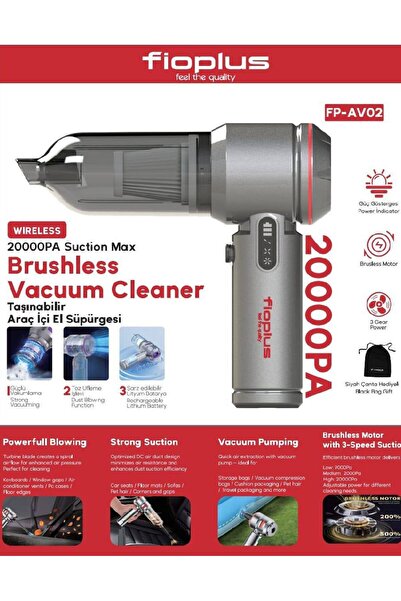 FİOPLUS Fp-Av02 20.000 Pa Kablosuz Araç Ve Ev Tipi El Süpürgesi Brushless Mot...