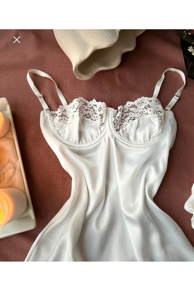 HAMA LOVE Kadın Beyaz Saten Gecelik
