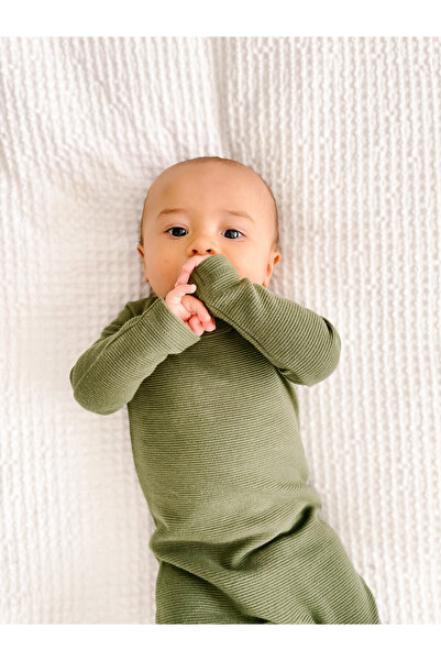 Lovedbaby Body bebe din bumbac certificat GOTS, Corduroy Olive, NB-12 luni