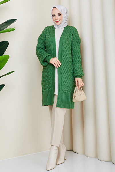 Pamuk Butik Women's Anthracite Knitted Balloon Sleeve Knitwear Cardigan