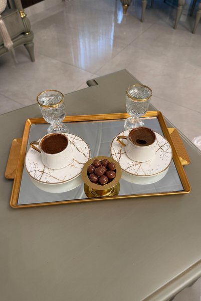 Mutfiko Gold Mirrored Presentation Tray – Medium Size Gold Color Frame Luxury Serving Tray 30 X 20 cm