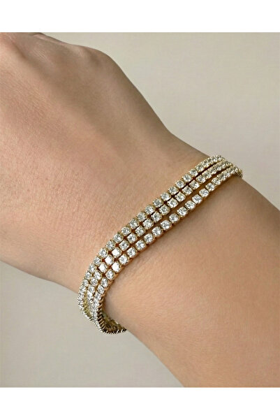 Pelin Aksesuar Gold Renk Üç Sıralı Zirkon Taşlı Su Yolu Bileklik