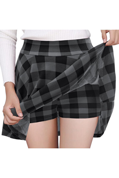 OEM Fustă scurtă de damă, casual, în carouri, gri, neagră XXL