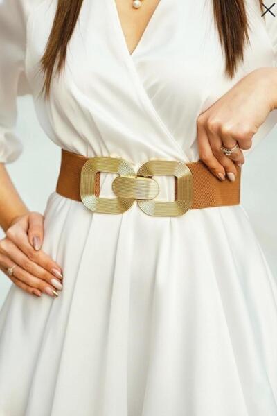 Mynoa curea de damă elastică cu cataramă de aur, centură pentru jachetă, cent...