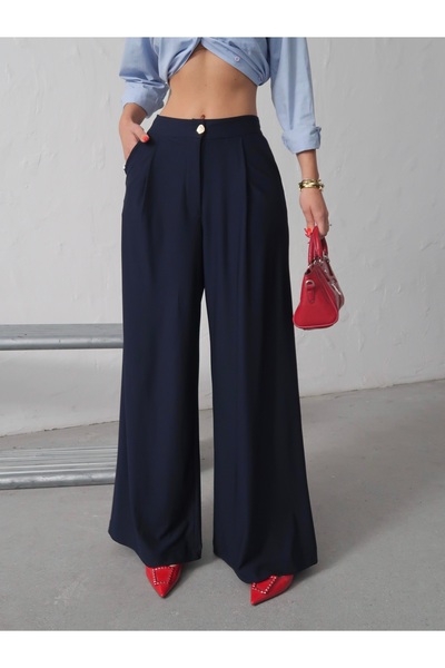 Paw Garage Women's Lea Button Detailed Palazzo Fabric Trousers