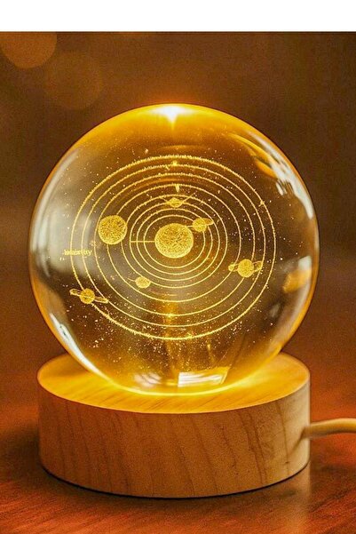 usin 3D Kristal Gezegenler Led Işıklı Ahşap Standlı Tavana Işık Yansıtmalı US...