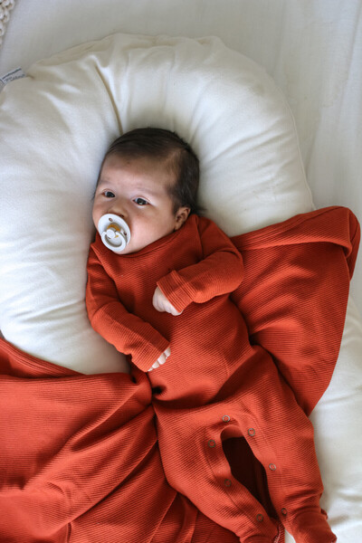 Lovedbaby Body bebe din bumbac certificat GOTS, Corduroy Paprika , NB-12 luni