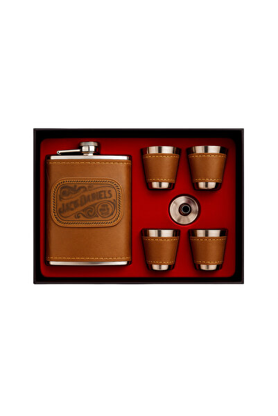 blackraw 6 Piece Leather Covered Premium Flask Gift Set - 8 oz