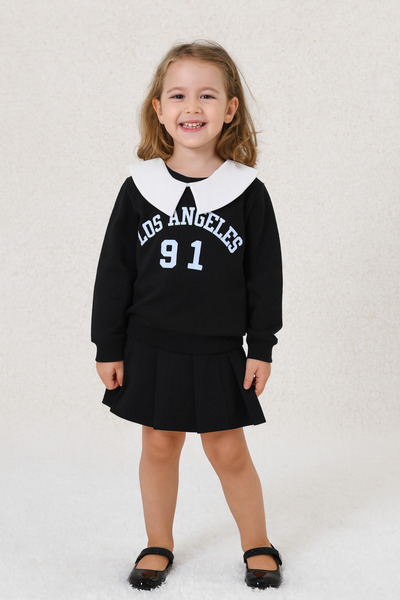 ESİLA Kız Çocuk Siyah Beyaz Spor Etekli Takım