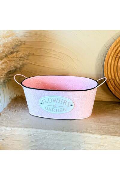 Evanev Tutku Vintage Oval Metal Kulplu Saksı Pembe KOD:3458