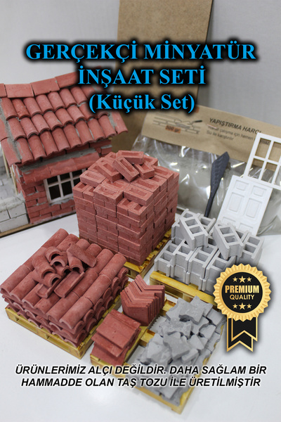 BLACKONECLASS Gerçekci Minyatür İnşaat Seti(Mini Set) 1/16 Ölçek -Tuğla, Briket, Kiremit, Çatı, Parke, Kilitli Taş