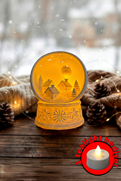 Obaco Kış Kasabası Kar Küresi Tealight, Yılbaşı Hediyesi, Dekoratif Raf Süsü,...