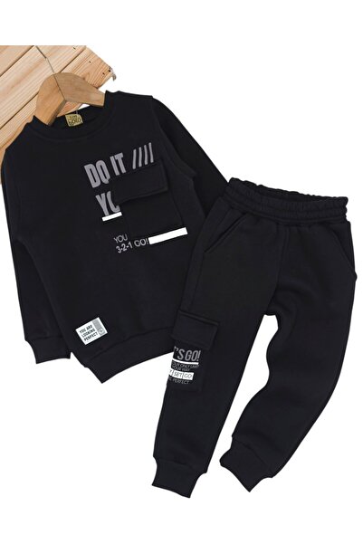 Ege Bebek Set de trening pentru băieți de iarnă 3 șiruri Ş cu căptușeală din fleece 2-3-4-5-6-7-8-9-10 ani, set de iarnă pentru sus și jos