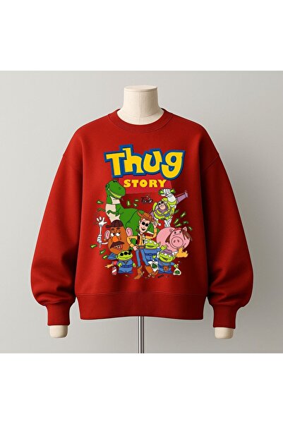 MAYDAY CULTURE Червена унисекс дамска и мъжка DTF печатна суитшърт с голям ра...