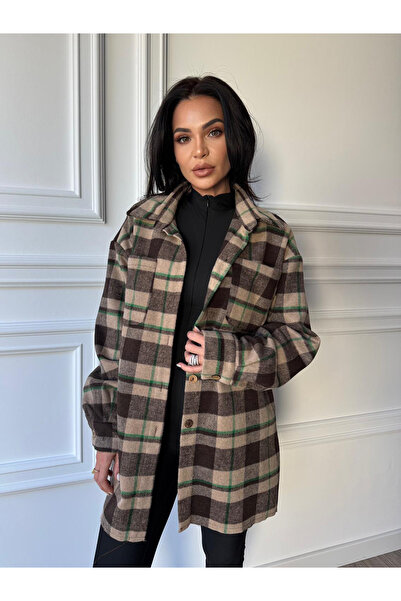 CC STORE Cămașă casual BRIGITA, cu mâneci lungi, ușor oversized verde-maro