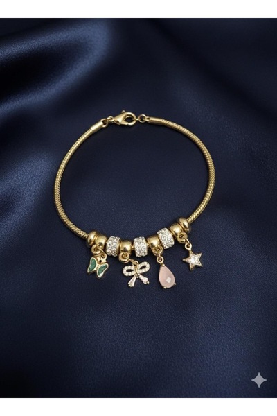 Çağla Accessories سوار من الفولاذ المقاوم للصدأ ذو لون ذهبي وتفاصيل أنيقة لا ...