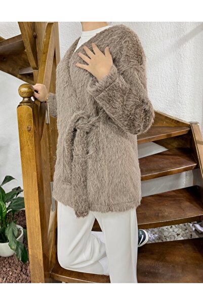 NANTİREA Yumuşak Dokulu Peluş Kışlık Bağlamalı Ceket