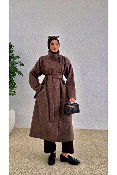 charme butik Kadın Premium Dik Yaka Kaşe Kumaş Kaban