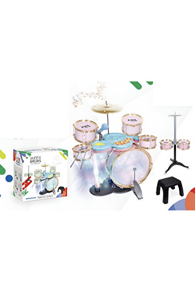 OEM Set Tobă Copii Jazz Drums – 5 Tobe + Cinele + Pedală + Scaun, 63 cm, Roz, Microfon Inclus