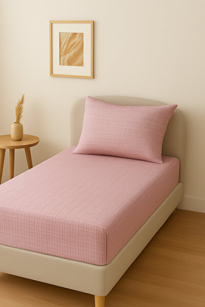 Alisy Home طقم ملاءة سرير مطاطية فردية وغطاء وسادة بنسيج محبب - قماش قطني ناع...