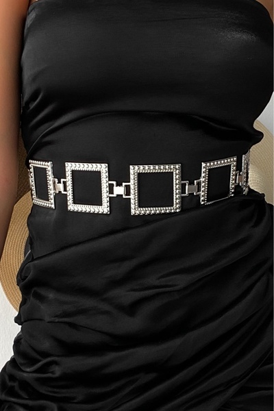 Be Best Curea cu lanț pătrat de culoare argintie pentru femei BE231