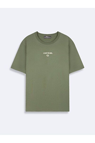 Ltb Short Sleeve Slogan Printed Regular Green T-Shirt