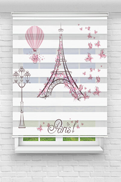 Perdecizade (ENXBOY)BALON VE EYFELL DİJİTAL BASKILI ZEBRA PERDE-COCUK ODASI-STOR PERDE