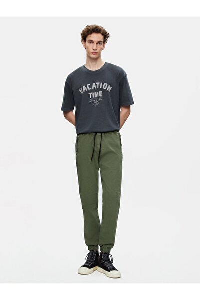 Ltb Elastic Waist Gabardine Green Trousers