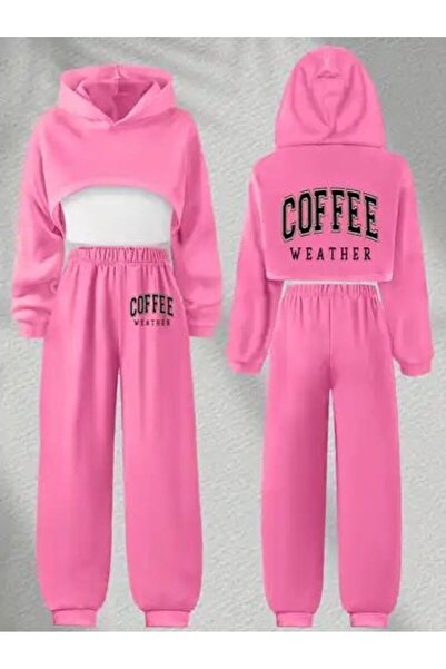 VESTIR BIEN Set de iarnă cu glugă, colorat, cu imprimeu cafea, 3 piese