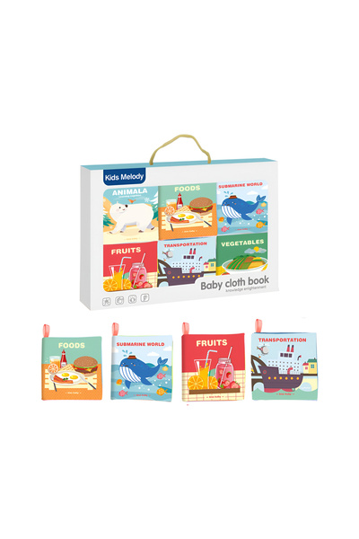 OEM Set 6 Cărți Textil Bebeluși – Cărți Sensory Book Educaționale din Materia...