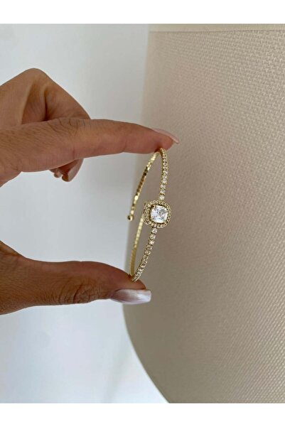 ATELİER TUĞBA BLK163 BAGET TAŞ DETAYLI GOLD BİLEKLİK