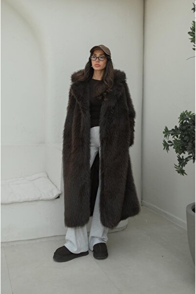 Havoş Palton lung din blană artificială Bitter Brown Tate