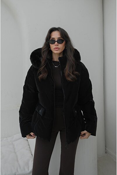 Havoş Black Hooded Fur Coat