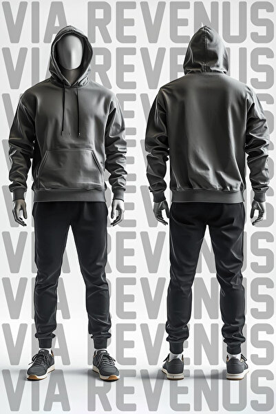 Vordevia Unprinted Plain Hooded Sweatshirt and Sweatpants Unisex Cotton Sport...