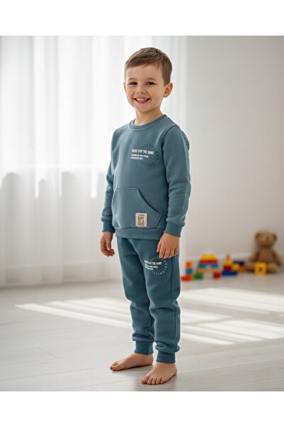 Ege Bebek Set de trening pentru băieți de iarnă 3 șiruri Ş cu căptușeală din fleece 2-3-4-5-6-7-8-9-10 ani, set de iarnă pentru sus și jos